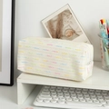 Chic woven pencil case with colorful stripes in cream white bohemian tweed style - Off White