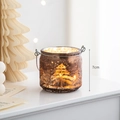 Vintage 7cm glass Christmas lantern with tree pattern and warm LED lights - Style A / Brown