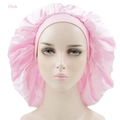 Pink satin extra large sleep cap with elastic wide band for hair care protection - Pink