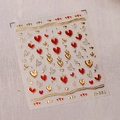 Romantic gold and red heart nail stickers M-551 with metallic crown and star details - M-551 Gold Heart Style / Red Heart with Gold Border