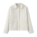 Giacca trapuntata crema con bottoni a cuore e colletto a revers da donna stile casual primaverile - XS / Bianco Naturale