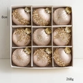 Set da 9 palline di Natale da 8cm color oro champagne con seta e ricami di paillettes - 8cm / Champagne