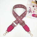 Macro shot of rose pink jacquard bag strap with geometric patterns and gold metal clips - Gold Buckle / Rose Red/White + Rose Red Leather