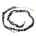 Irregular grey and black cat eye stone beaded necklace with adjustable gold chain - Grey Black (KN226655-Z)