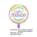 Detailed view of an 18-inch rainbow happy birthday foil balloon with cloud and star motifs - Rainbow English Birthday Round Balloon