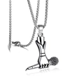 Silver punk rock microphone pendant necklace with hand holding mic design and box chain - Hand Holding Microphone