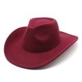 Detail view of wine red wool fedora hat featuring classic wide brim and textured felt finish - Burgundy / M (56-58cm)