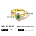 Adjustable 18K gold-plated double-layer ring with pear-cut green zircon and clear stones - US 8 / Pear Green Gemstone Chain Texture Style (NB-R24066)
