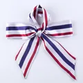 Red blue and white striped satin ribbon scarf tied in a bow for bags and hair - S69-Red White Blue Vertical Stripes