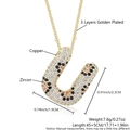 Gold plated large letter U necklace with leopard pattern zircon pavé and adjustable chain - Letter U