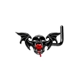 Macro shot of gothic bat wings skull nose stud with heart shaped red zircon inlay - NR24082205-Bat Skull Nose Stud / Black/Red Zirconia