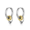 Close-up of silver and gold titanium hoop earrings with zircon stones and bead charms - Gold 1 (Price per Unit)