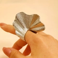 Chic silver ginkgo leaf ring featuring unique fan-shaped metal texture and bold design - Silver Textured Ginkgo Leaf Ring (K-549)