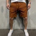 Men's casual drawstring shorts in brown with raw hem and comfortable cotton texture - S / Bottoms / Camel