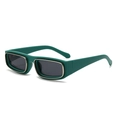 Retro rectangle sunglasses with dark green matte frame and silver metal accents - Green Frame Grey Lens