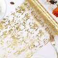 Golden mesh table runner with metallic foil pattern for elegant party table decor - Gold