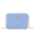 Blue PVC jelly shoulder bag with diamond lattice pattern and gold flower accent - Blue