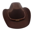 Dark brown felt cowboy hat featuring a braided band and a golden feather metal ornament - M(56-58cm) / Coffee (Gold Feather)