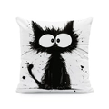 Close-up of ink splash cat pattern on a white linen decorative throw pillow cover - Ink Splatter Cat