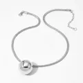 Collana a catena a serpente in acciaio inossidabile argento con pendente a sfera cava - Sfera Rotonda d'Argento (PDD958)