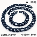 Ensemble collier et bracelet en acier noir NK type cubain de 13 mm style hip hop tendance - 13mm Noir
