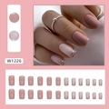 Pink French ombre press-on nails with glitter edges and cloud designs model W1226 - W1226 Hollow French (Glue Style)