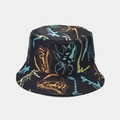 Detailed view of colorful dinosaur fossil patterns and quilting on black bucket hat - Style 4-Black Dinosaur Skeleton