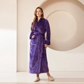 Thick purple flannel long bathrobe for women with waffle texture and belt closure - Purple Women