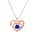 Collier cœur en or rose avec pierre de naissance bleue et gravure I Love You - Style Bleu Foncé (K-745)