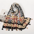 Beige and black floral plaid scarf with tassels and leaf print for women - 180*90CM / Warm Beige Black Plaid (XB913-01)