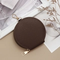 Deep brown litchi pattern leather mini round coin purse with gold zipper and clip - Dark Coffee