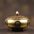 Mini Retro Messing Räuchergefäß mit hohlem Deckel und dreibeiniger Stativstruktur - Buddhistisches Schriftzeichen Stil