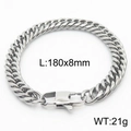 Silver stainless steel Cuban link bracelet, size 180x8mm and weight 21g on white background - Style C 8mm-180mm(KB165941-ZZ)