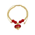 Handmade 18k gold plated beaded bracelet featuring red heart charms and cherry beads - Heart Pendant (A)