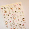 Stickers à ongles ours vintage et roses rouges avec détails dorés en relief, modèle TL-341 - TL-341 Plat + Bronzage