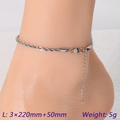 Silver twisted rope chain anklet in 3mm width with adjustable lobster clasp - Silver 3x220mm Classic Style (KJ4082-Z)
