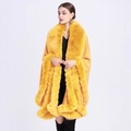 Loose knit cardigan poncho with faux rabbit fur collar in vibrant yellow for women - Yellow