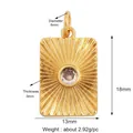Detailed size specifications for gold sunburst rectangle charm with white zircon inlay - Rectangle Sun Pattern-Gold
