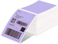 Stack of premium purple thermal shipping labels with clear sample delivery printing - 4*6 Inch-500pcs (Folded) / Purple