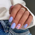 Short square press-on nails in taro purple with floral petal design, 24pcs set - Bz1532 Is Delightfully Pleasing To The Ear. / Jelly Glue + Nail File