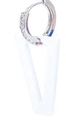 Silver circular earrings featuring dot-inlay accents on a V-shaped display stand - Platinum-White