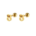 Close-up of golden bunny-shaped stainless steel stud earring with screw back detail - Gold
