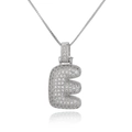 Macro detail of bubble style silver letter E pendant necklace with micro-pave zircons - Letter E (DX34-E)