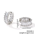 Dettaglio degli orecchini a cerchio in zircone argento con diametro 1,4 cm e larghezza - Cerchio Pavimentato in Zirconia Rettangolare (E03189-1) / Argento