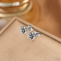 Silver 3D rose stud earrings in titanium steel with detailed textured petals - Camellia Stud Earrings (Silver)