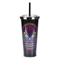 Double-layer straw cup with black glitter and purple rhinestone skull design - 700ml / Black Style C