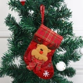 Calza di Natale rossa con renna 3D e bordo decorativo con motivo a quadri rossi - Calza di renna a quadri rossi
