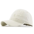 Distressed vintage style cotton baseball cap in cream white with frayed brim detail - Cream