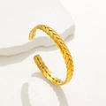 Minimalist gold woven texture open bangle crafted in durable titanium steel - Wheat Ear Style (XKB0128) / Gold