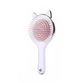 Cute cat ear hair brush with silver handle and pink cushion bristles for detangling - Electroplated Silver White Cat Comb